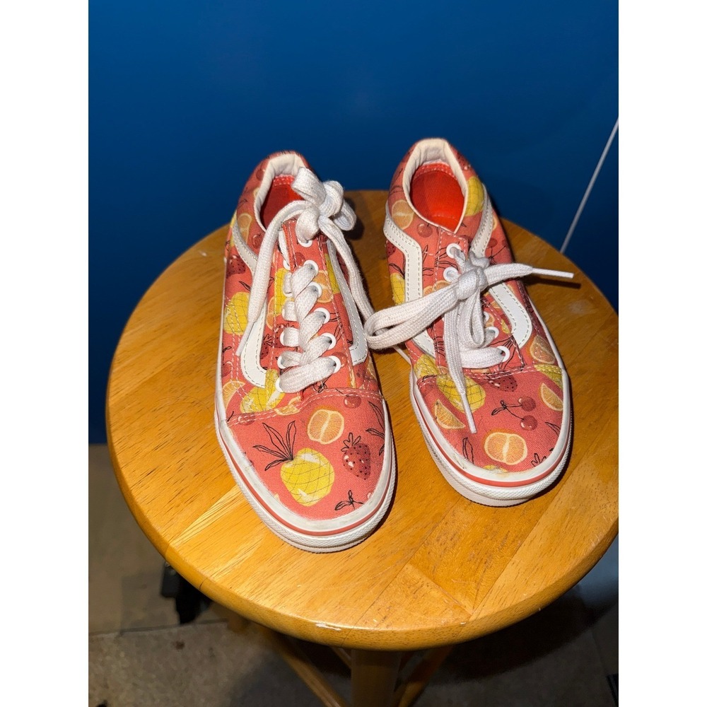 Vans Old Skool Fruit Print Sneakers Coral Pink Tropical Kids Size 1.5 Low Top